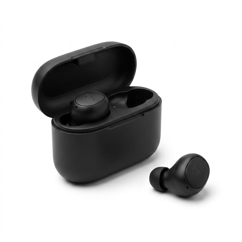 Black (2) KTA True Wireless Bluetooth Earbuds with Compact Charging Case - Matte Black - Image 1