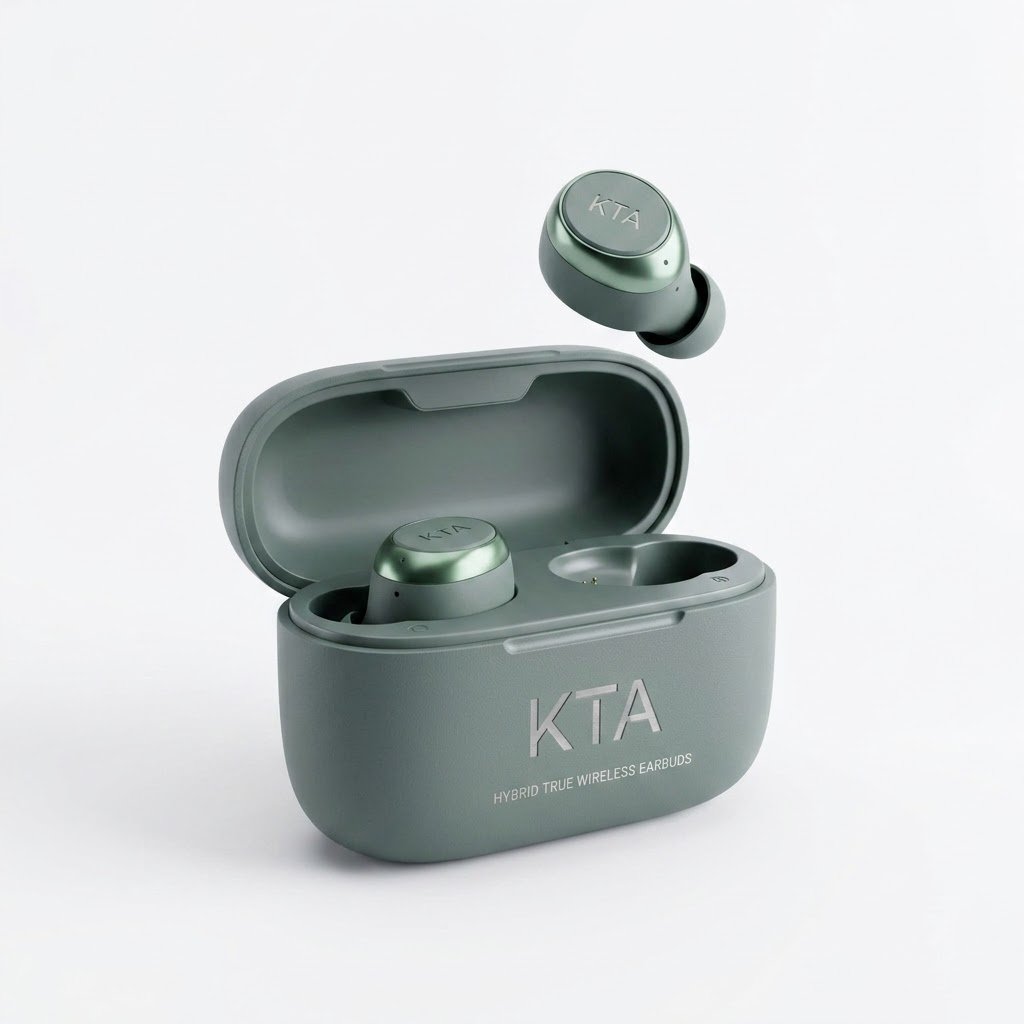 Green (2) KTA Hybrid True Wireless Bluetooth Earbuds with Charging Case - Sage Green - Image 1