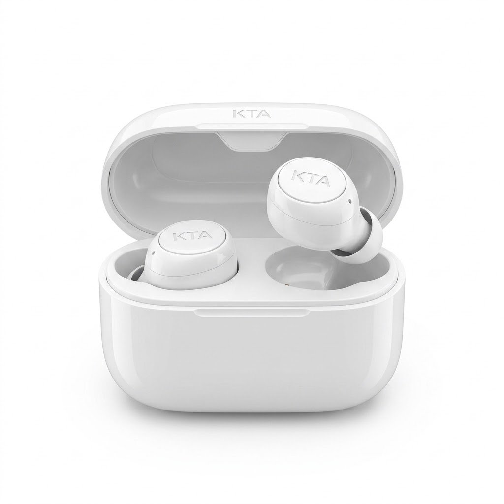 White (1) KTA True Wireless Bluetooth Earbuds with Charging Case - Glossy White - Image 1